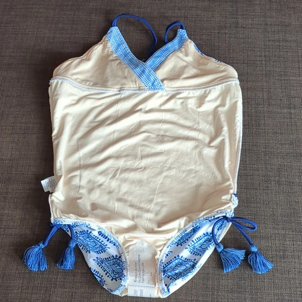 CABANA LIFE Girls Blue Batik Print One Piece Swimsuit UPF 50+ Size 7/8 approx